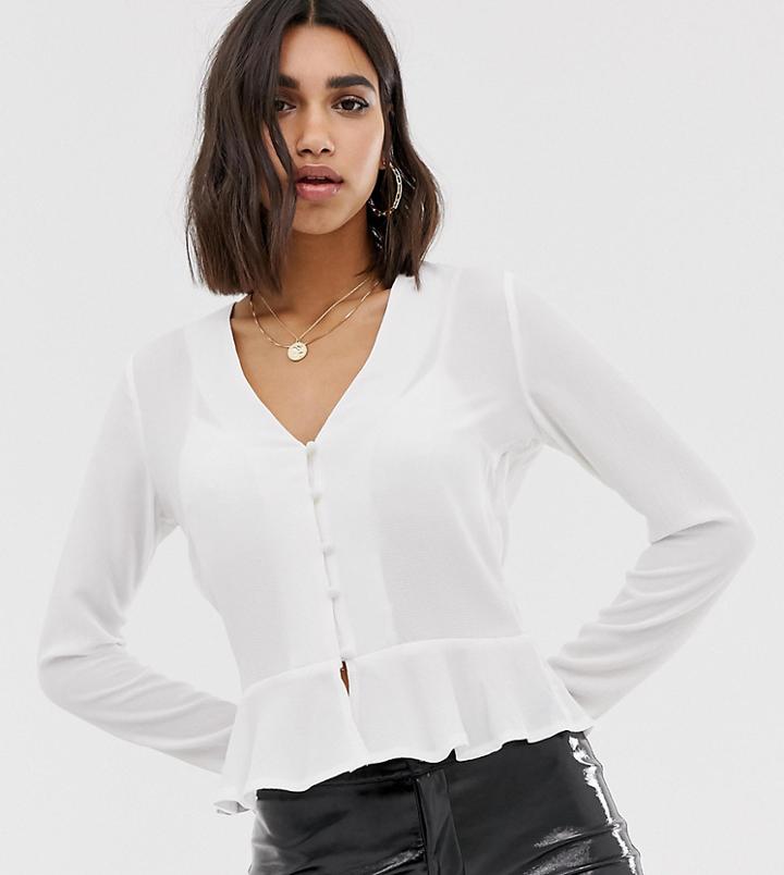 Missguided Button Through Peplum Blouse In White - White
