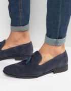 Asos Tassel Loafers In Navy Faux Suede - Navy