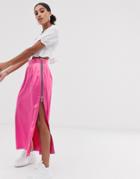 The Ragged Priest Satin Midi Skirt With Side Zip Detail-pink