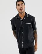 Asos Design Relaxed Viscose Short Sleeve Shirt With Piping-black