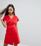Asos Petite Mini Cross Front Origami Dress - Red