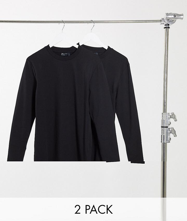 Asos Design 2 Pack Muscle Fit Long Sleeve T-shirt With Crew Neck-black