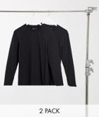 Asos Design 2 Pack Muscle Fit Long Sleeve T-shirt With Crew Neck-black