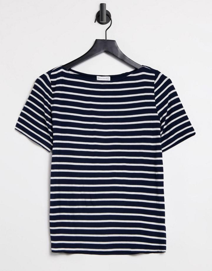 Warehouse Stripe Slash Neck T-shirt In Blue-multi