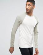 Asos Muscle Long Sleeve T-shirt With Contrast Raglan - Cream