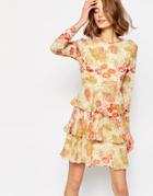 Asos Tiered Dress In Floral Print - Multi