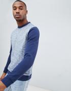 Asos Design Sweatshirt With Fabric Interest And Contrast Sleeves - Navy