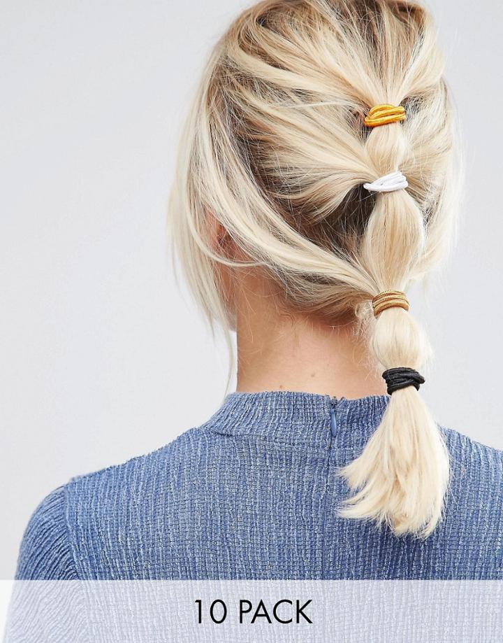 Asos Basics Pack Of 10 Metallic Hair Ties - Multi