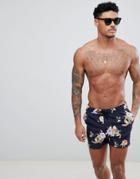 Asos Design Two-piece Swim Shorts In Floral Print In Short Length - Black