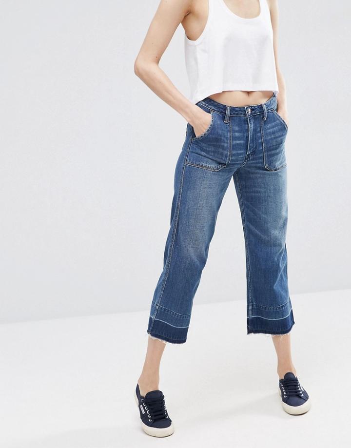 Abercrombie & Fitch Cropped Wideleg Jean With Released Hem - Blue