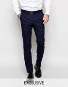 Heart & Dagger Tonal Check Suit Pants In Super Skinny Fit - Navy