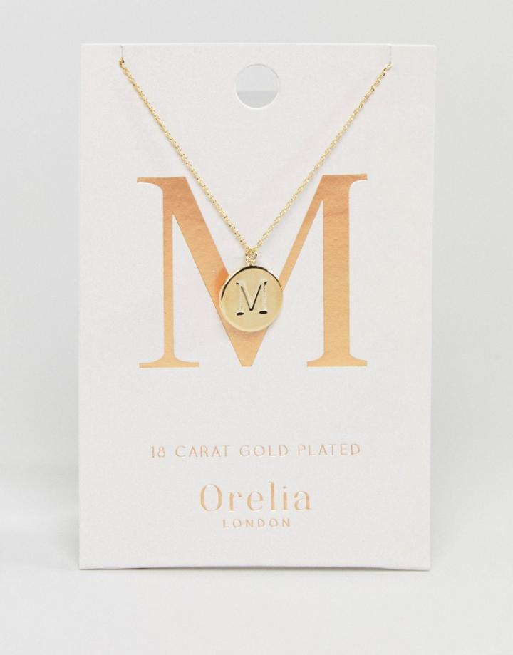 Orelia Gold Plated Initial M Disc Pendant - Gold