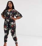 Pink Clove Wrap Jumpsuit In Tropical Floral Print - Multi