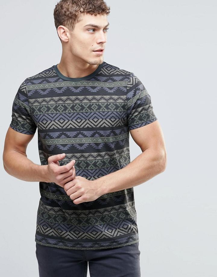 Asos T-shirt With Texture Infill Print In Khaki - Khaki