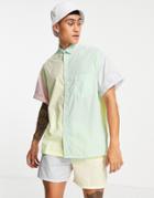 Asos Design Set Boxy Oversized Washed Poplin Shirt In Pastel Color Block-multi