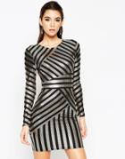 Asos Night Foil Print Stripe Body-conscious Dress - Gold