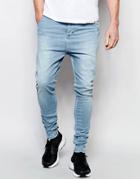 Siksilk Drop Crotch Skinny Jeans - Light Wash Blue