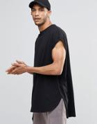 Asos Super Oversized T-shirt With Curved Front And Straight Back Hem In Black - Black