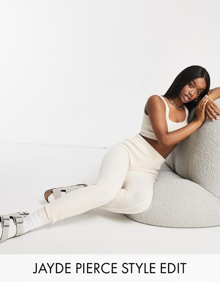 Asos Design Lounge Knitted Legging With Seaming Detail In Cream-white
