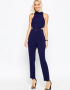 Asos Jumpsuit With Metal Buckle And Cut Out - Navy