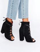 Missguided Lace Up Peep Toe Heeled Shoe Boots - Black