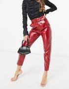 Saint Genies Pu High Waist Pants With Belt In Oxblood-red