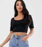 Asos Design Petite Scoop Front And Back Crop Top In Black