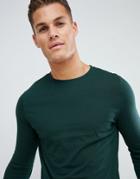 Asos Design Long Sleeve T-shirt With Crew Neck In Khaki - Green