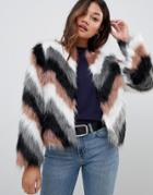 Brave Soul Crissy Coat In Wave Effect Faux Fur - Multi