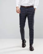 Asos Wedding Skinny Suit Pant In Navy And White Windowpane Check - Navy