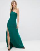 City Goddess One Shoulder Maxi Dress With Side Split - Green