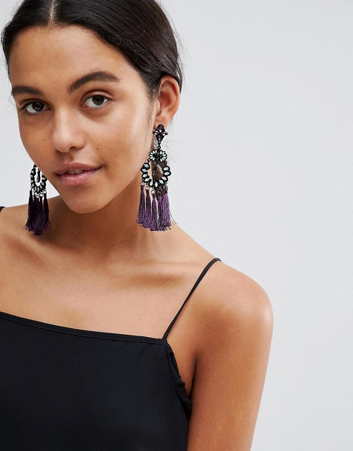Steve Madden Floral Drop Tassel Earrings - Purple