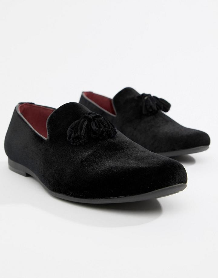 Truffle Collection Velvet Tassel Loafer In Black - Black