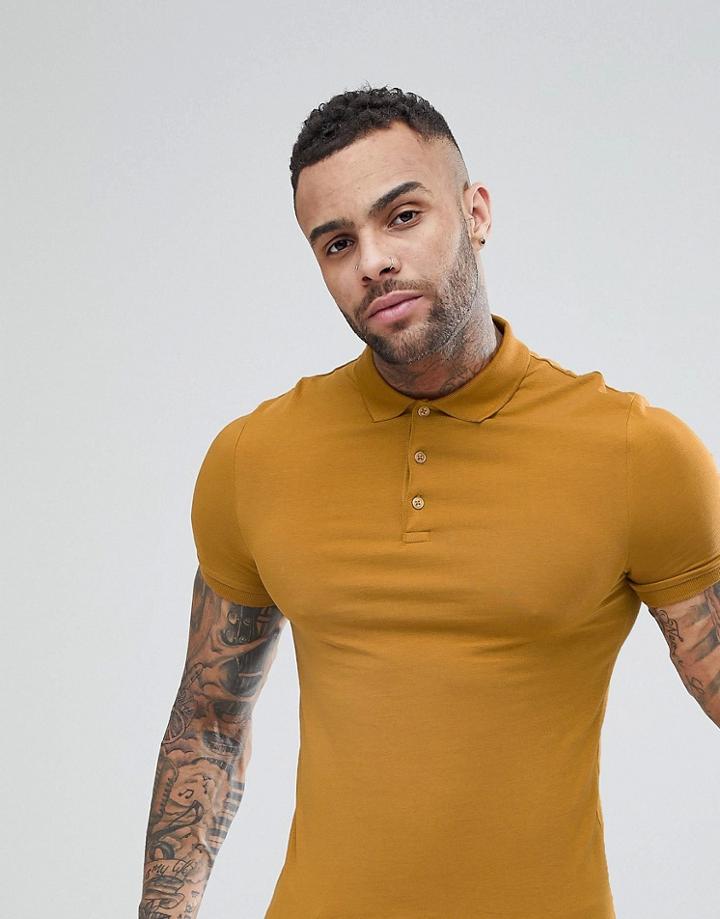 Asos Design Muscle Fit Jersey Polo In Tan - Tan