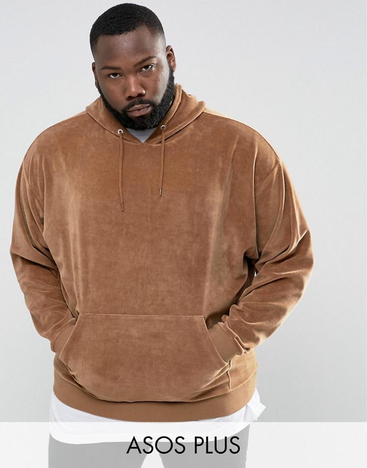 Asos Plus Oversized Velour Hoodie In Beige - Beige
