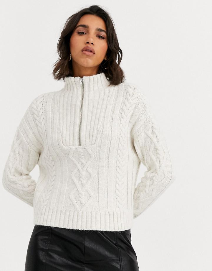 Mango Half Zip Knit In Light Beige