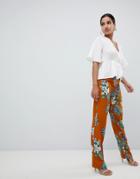 Missguided Floral Wide Leg Pants - Gold