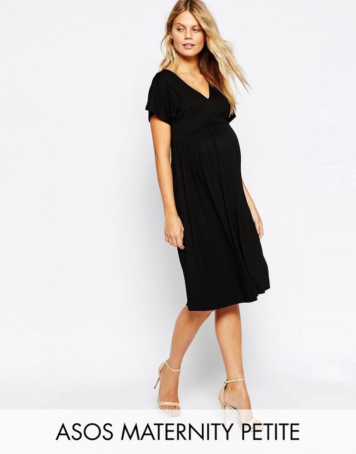 Asos Maternity Petite Midi Dress With Flutter Sleeve - Black