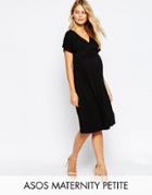 Asos Maternity Petite Midi Dress With Flutter Sleeve - Black