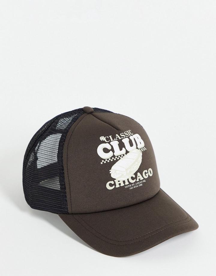 Asos Design Retro Trucker Cap In Brown With Food Print