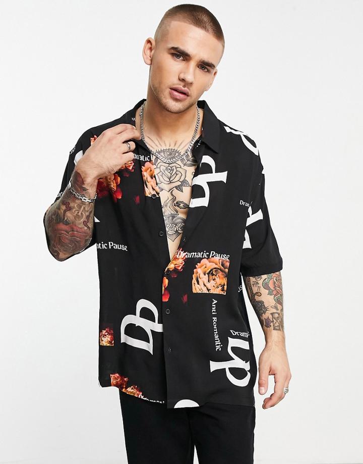 Bershka Placement Print Shirt In Black