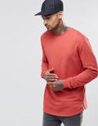 Asos Longline Sweatshirt With Side Zips & Curved Hem - Satsuma