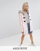Asos Petite Duffle Coat With Faux Fur Hood - Pink
