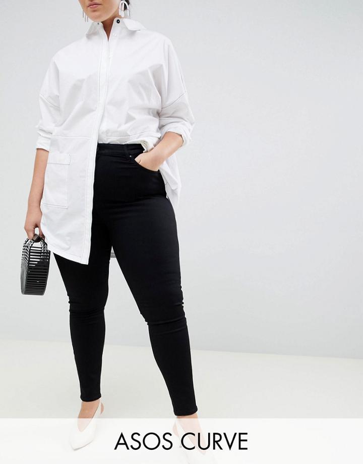Asos Design Curve Sculpt Me High Waisted Premium Jeans In Clean Black - Black