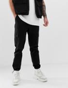 Asos Design Tapered Cargo Pants In Black With Toggles