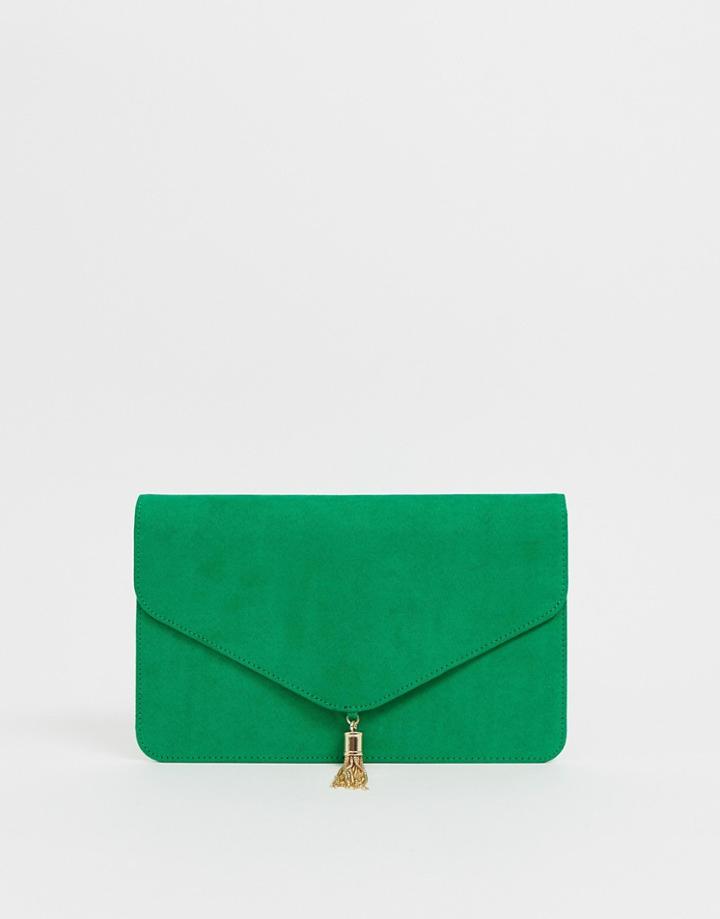 Asos Design Tassel Clutch Bag-green