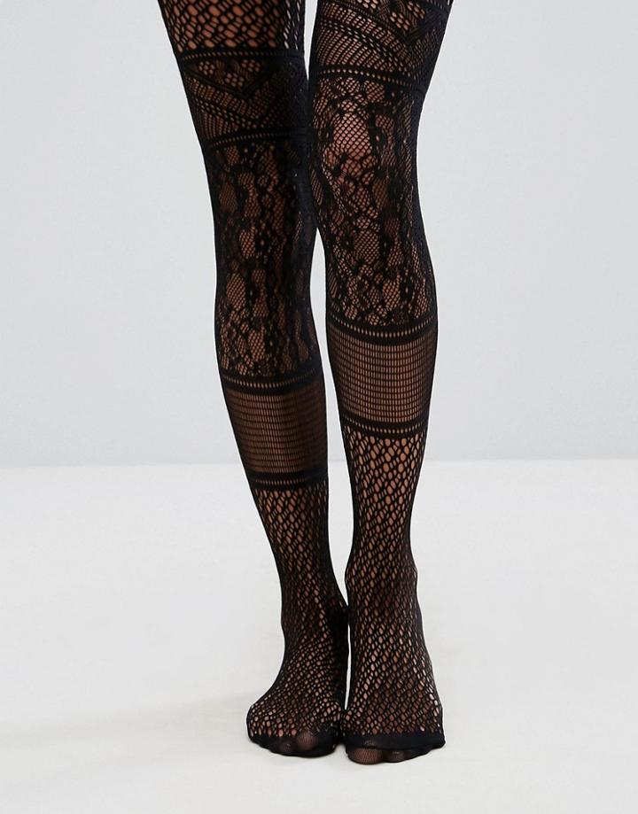 Asos Paneled Lace Tights - Black