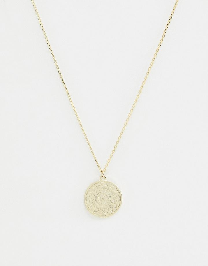 Orelia Gold Plated Engraved Coin Ditsy Necklace - Gold