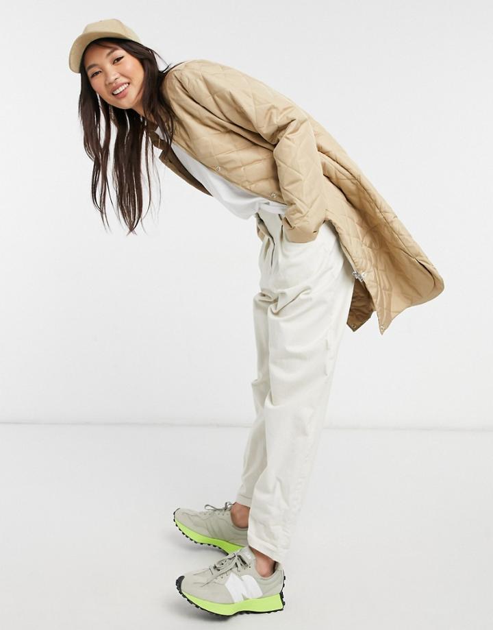 Selected Femme Quilted Longline Coat In Beige-neutral