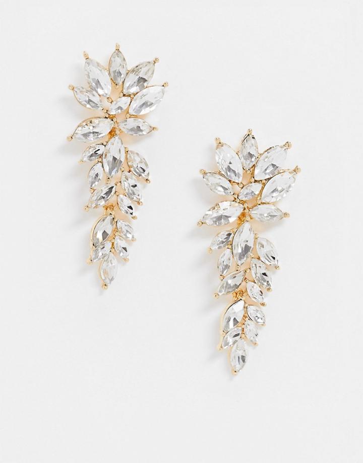 True Decadence Exclusive Rhinestone Leaf Drop Earrings In Gold